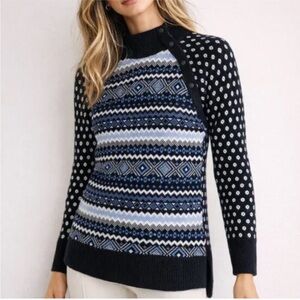 Talbots Thermolite Snap Button Fair Isle Mockneck Sweater, Size MP, NWT